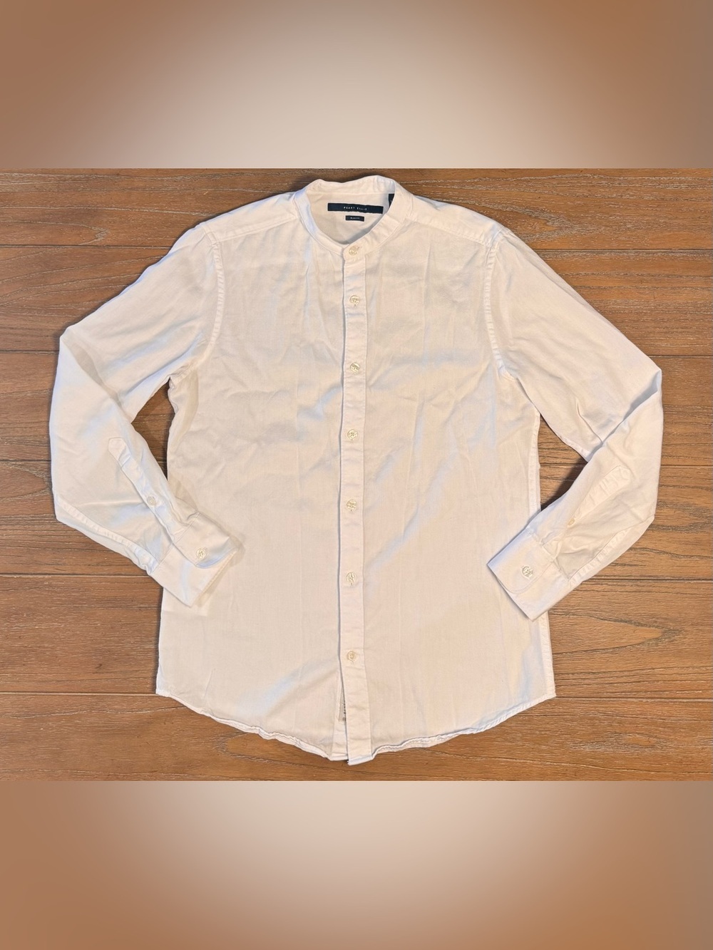 Perry Ellis White Grandad-Collar Button Shirt